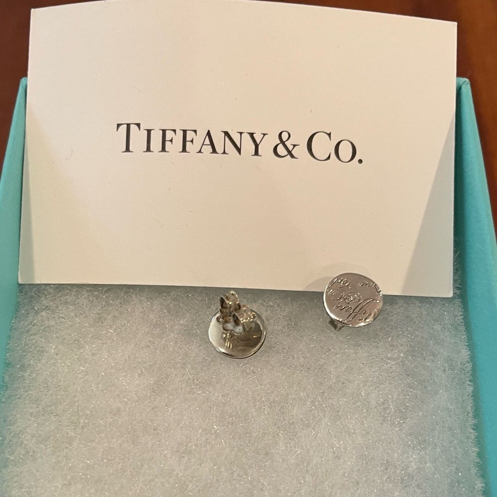 Tiffany & Co Authentic Round Post Earrings with Logo EUC